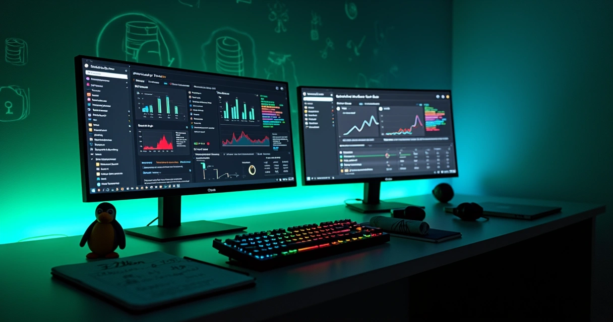 Desktop Linux com duas janelas comparando integrações bancárias 