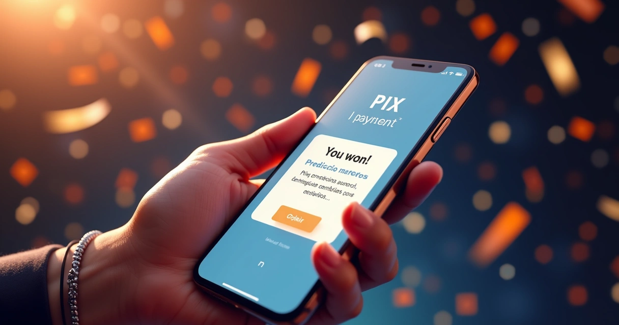 Tela de celular com confirmação de recebimento de Pix após aposta vencedora 