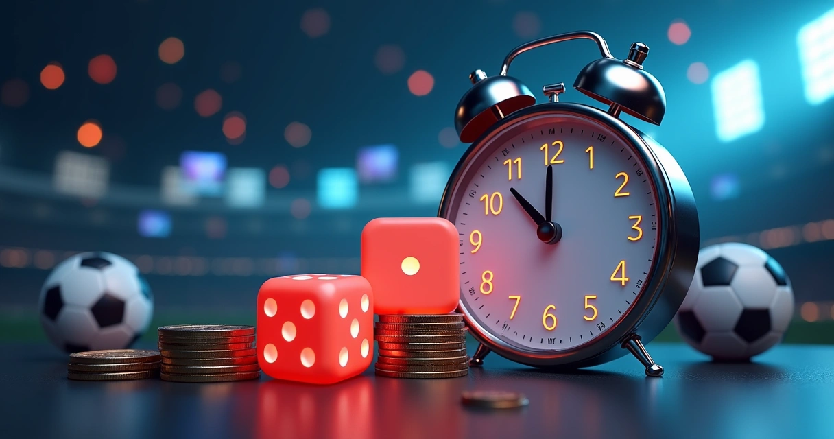 Ícones de dinheiro, dados e relógio associados a apostas. 