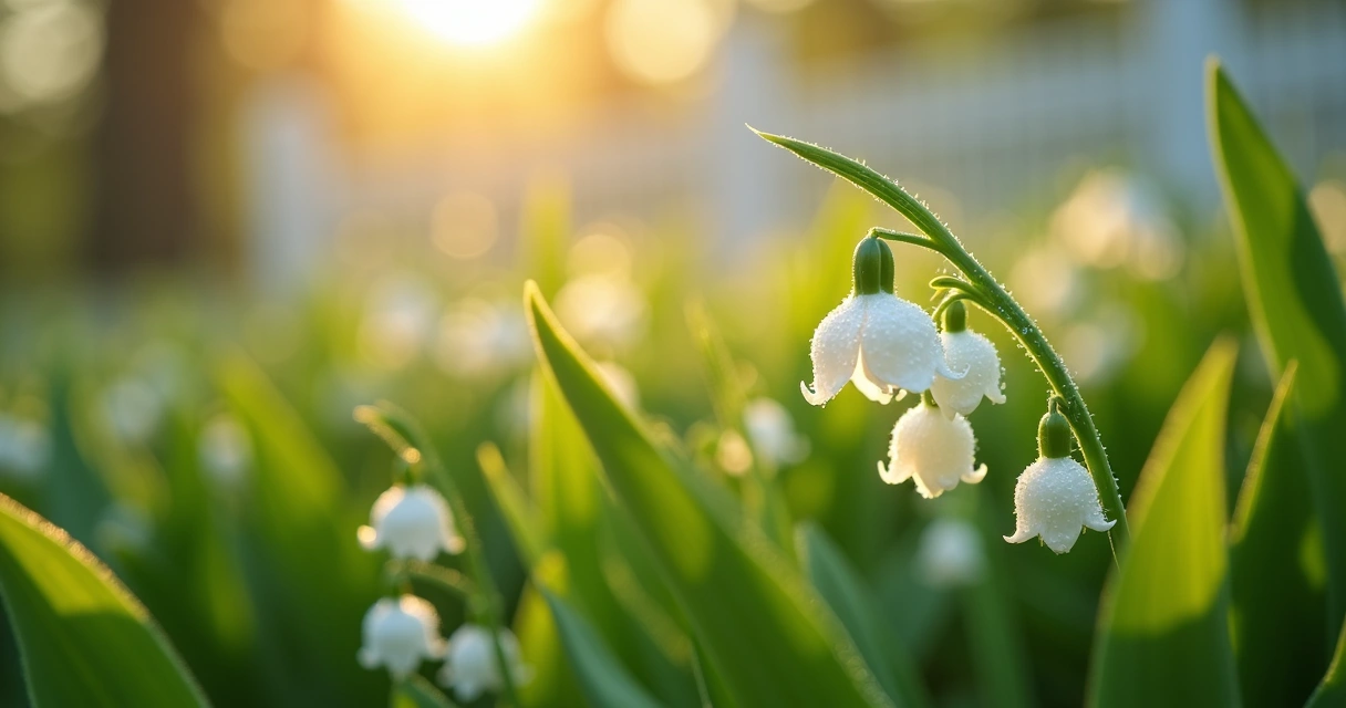 Flor de lírio-do-vale em um jardim iluminado pela manhã