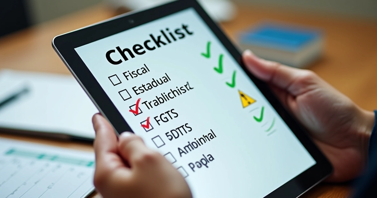 Lista digital dos tipos de certidões negativas em tablet na mão