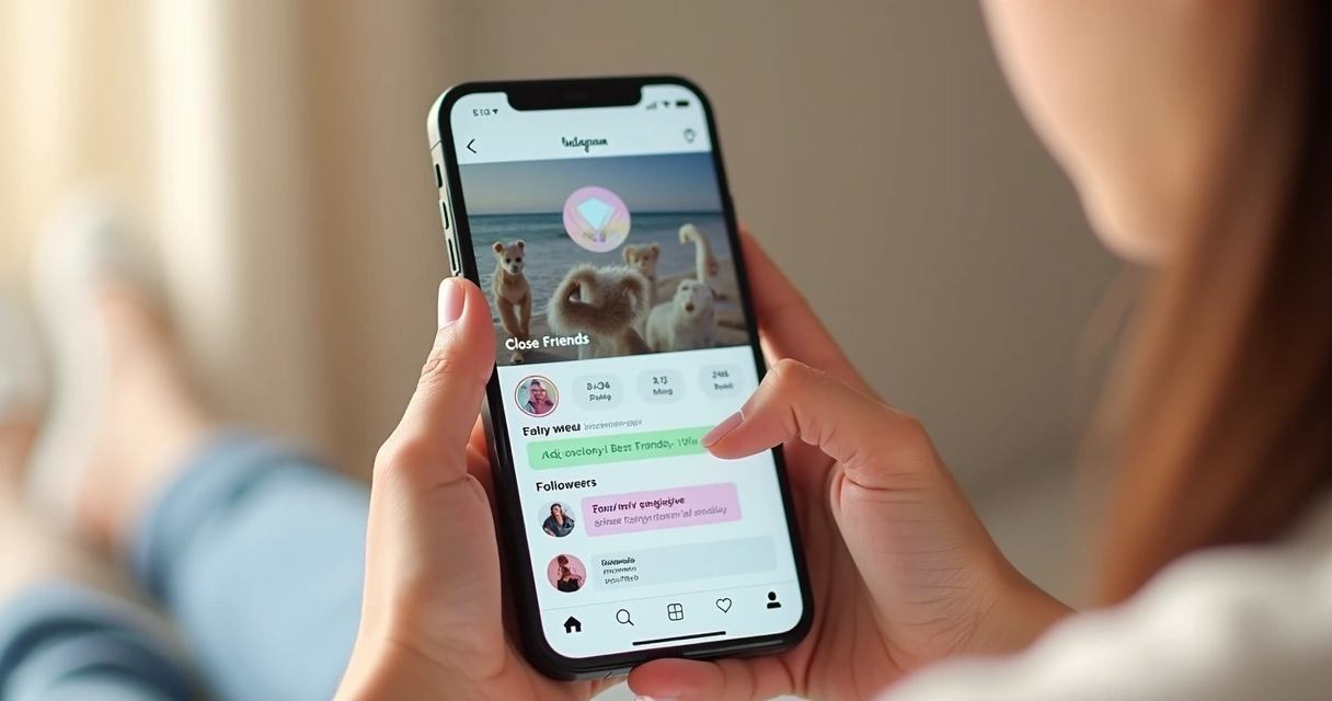 Pessoa usando telefone para selecionar melhores amigos no Instagram 