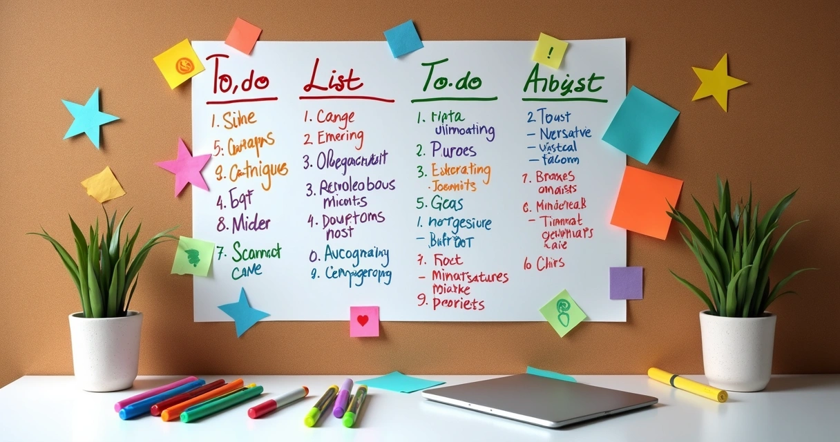 Lista de tarefas colorida com marcadores e símbolos 