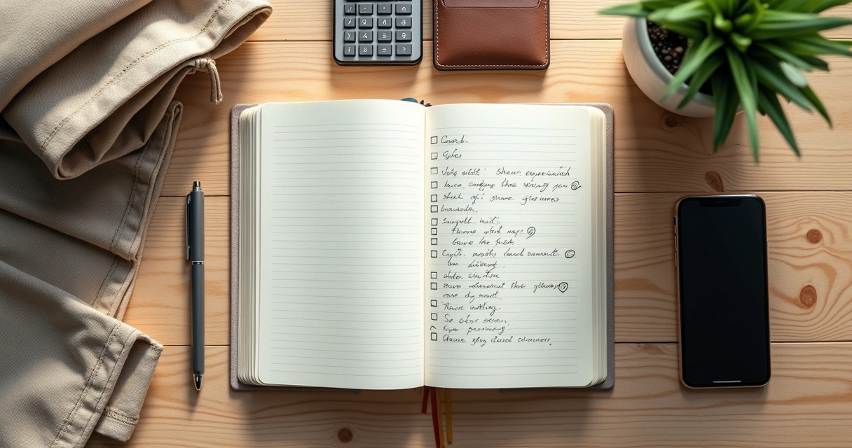 Caderno com lista de compras e carteira sobre mesa 