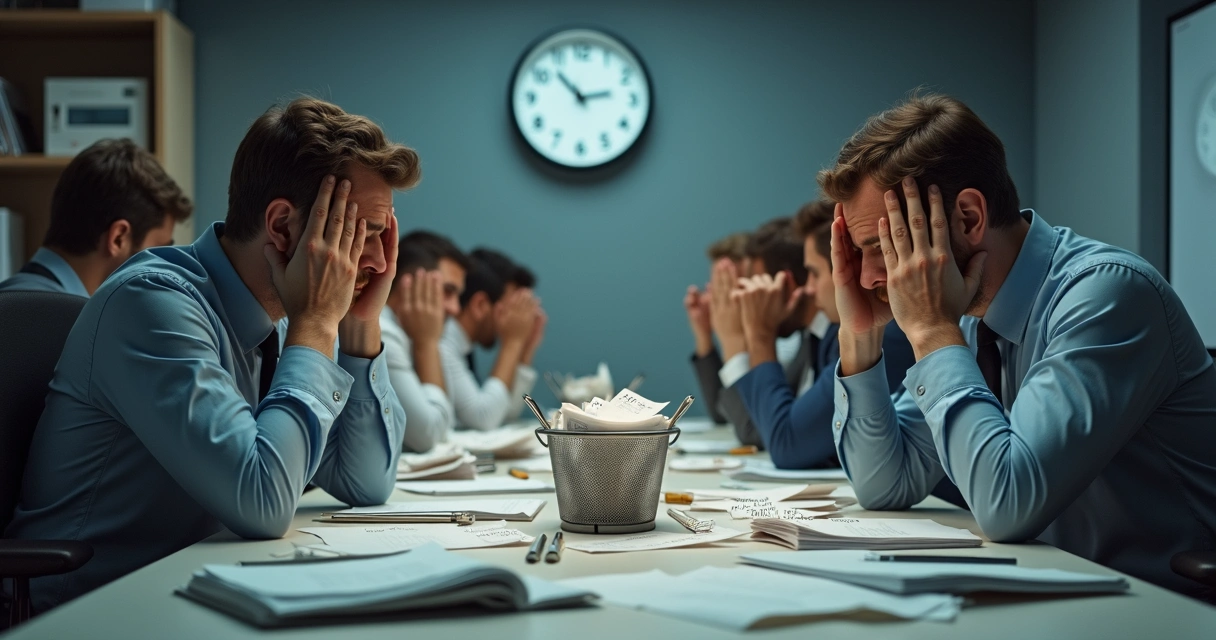 Listas Compradas: Exemplos Práticos e Vale a Pena Usar? 2 Equipe de vendas diante de pilha de fichas e cestos cheios de contatos