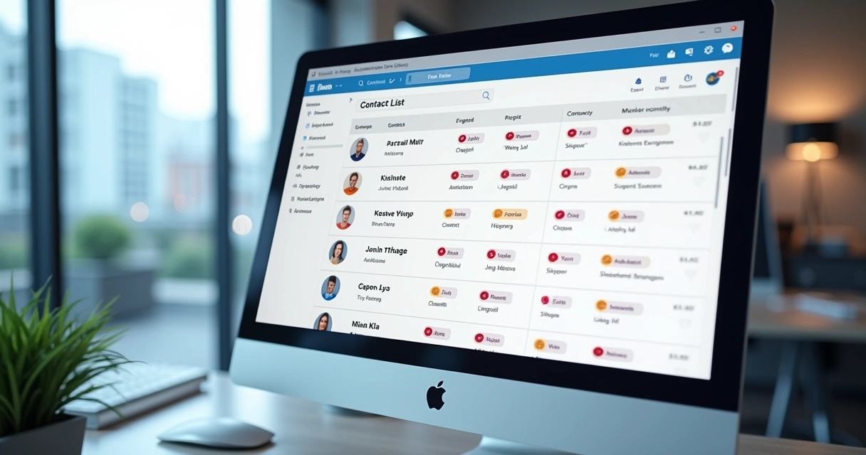 Lista de contatos organizada em um painel digital Mailchimp 