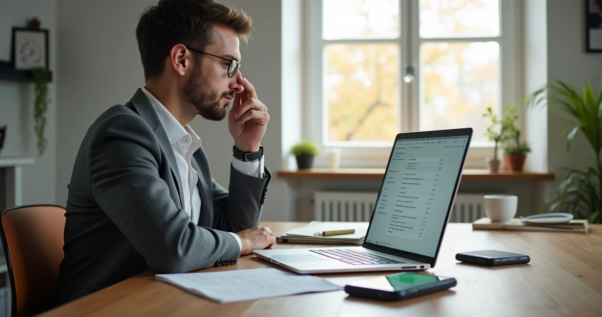 Pessoa analisando lista de leads em um laptop 