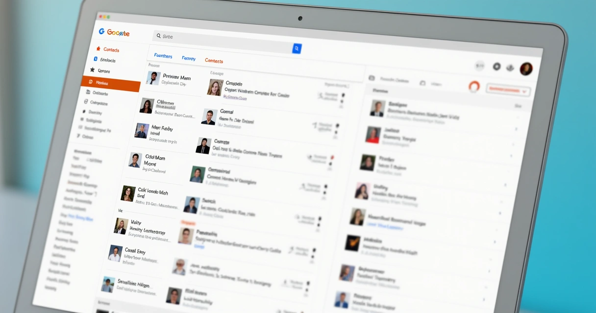 Tela de contatos organizados por etiquetas no Google Contacts 