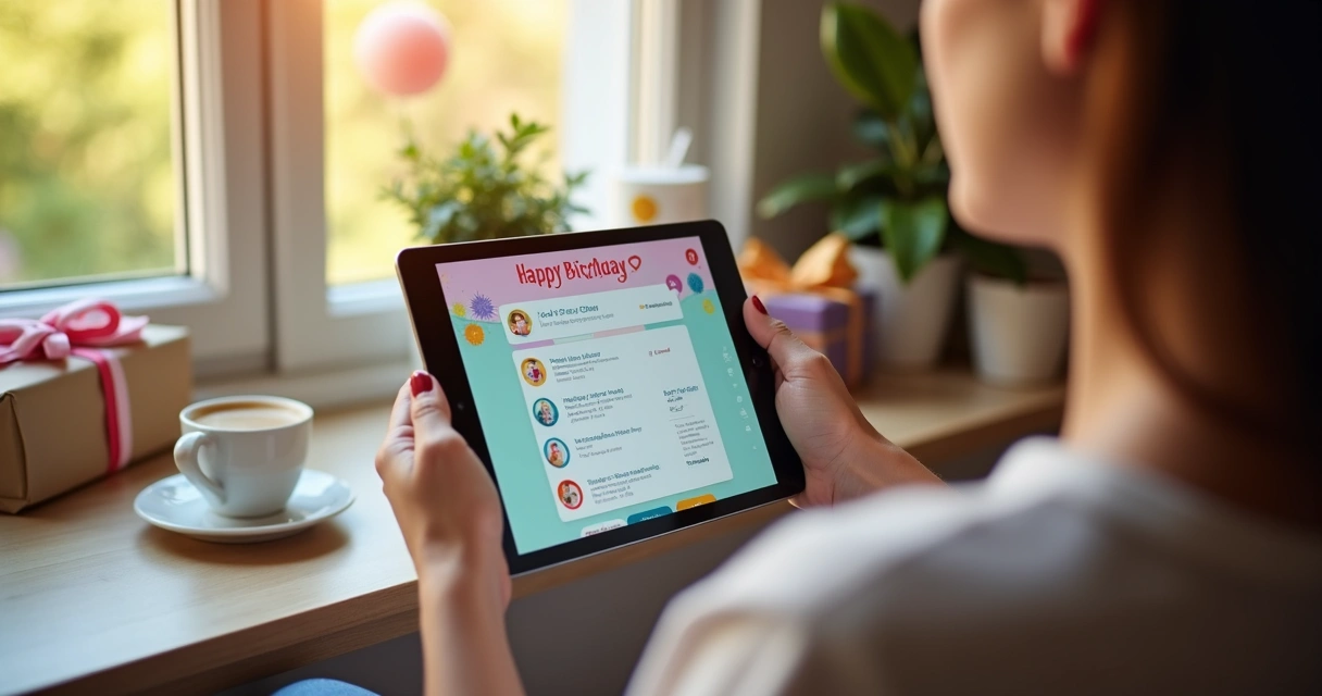 Pessoa acessando lista de presentes digital no tablet 