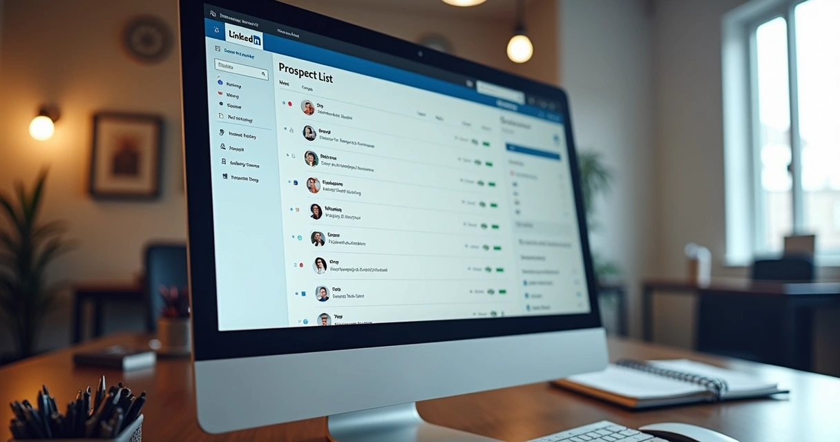 Lista de prospecção com anotações contextuais em tela de computador 