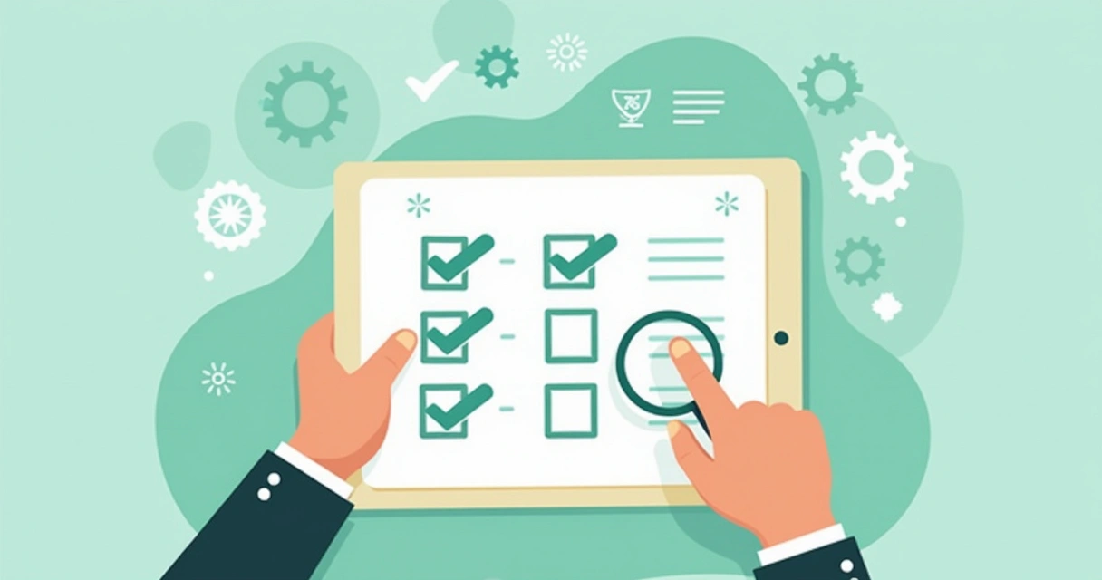 Checklist digital com tarefas administrativas marcadas como concluídas automaticamente 