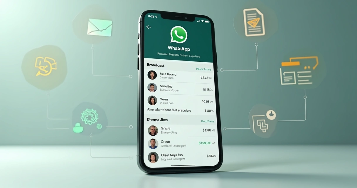 Celular mostrando listas de transmissão no WhatsApp e grupos de mentoria