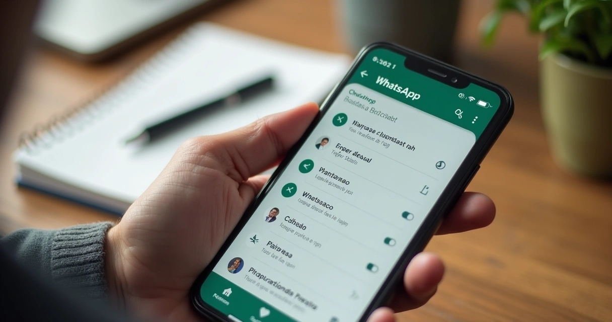 Tela de celular com listas de transmissão no WhatsApp 