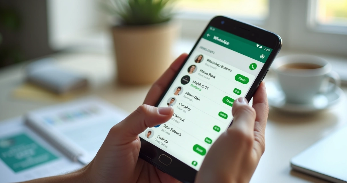Celular mostrando lista segmentada de transmissão no WhatsApp Business 
