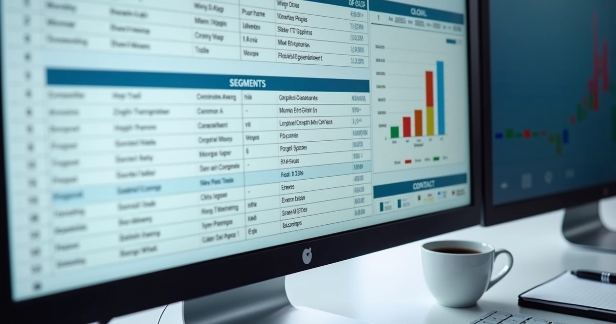 Tela de computador com lista segmentada de empresas