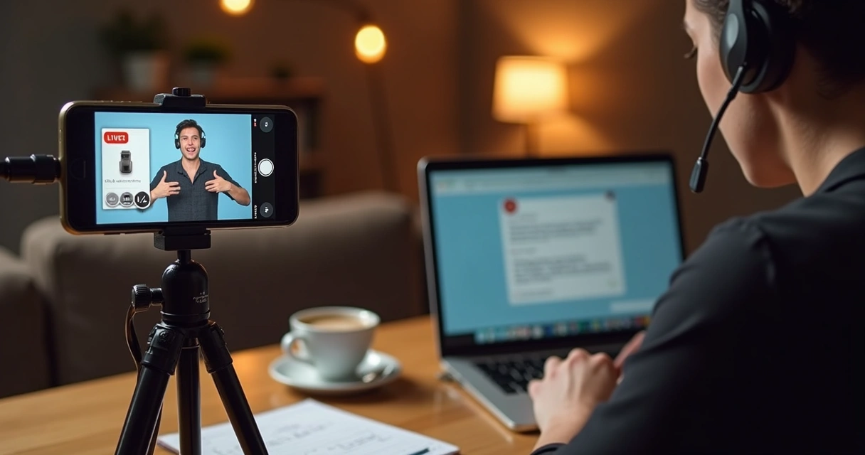 Live commerce com closer no notebook 
