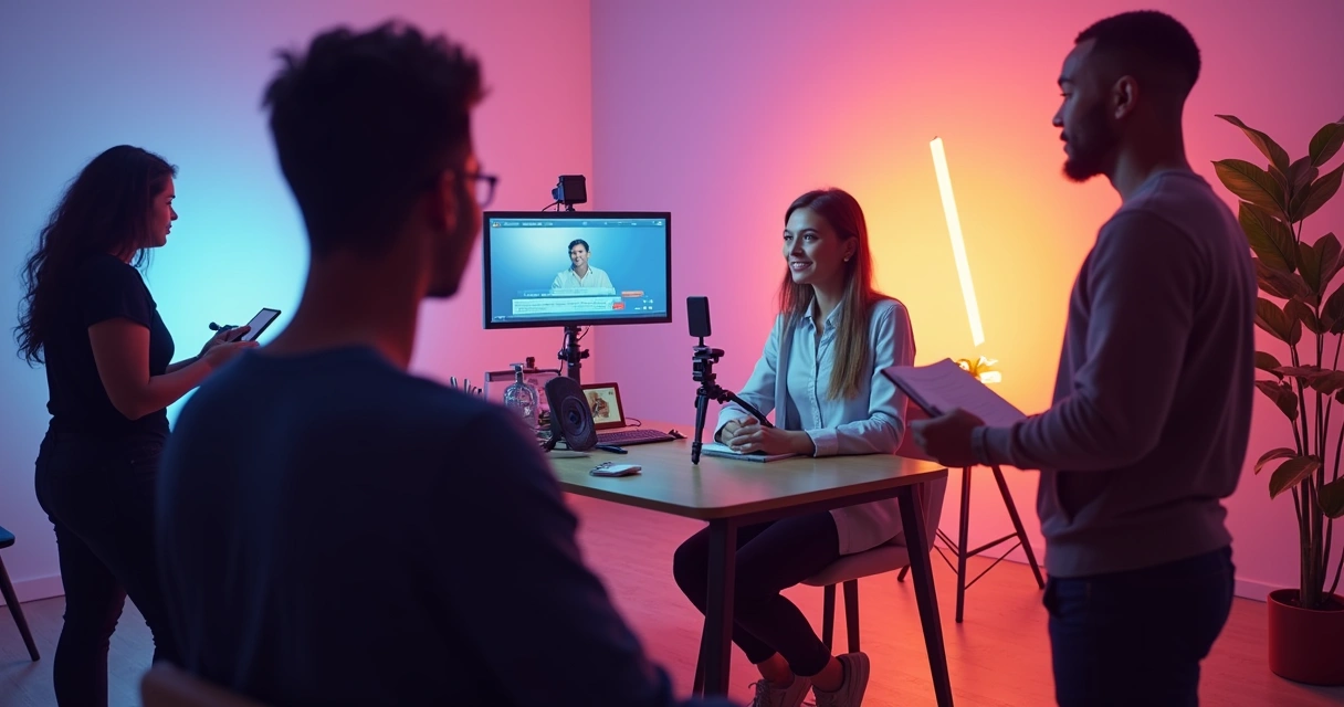 Influenciador e equipe fazendo transmissão ao vivo no Instagram 