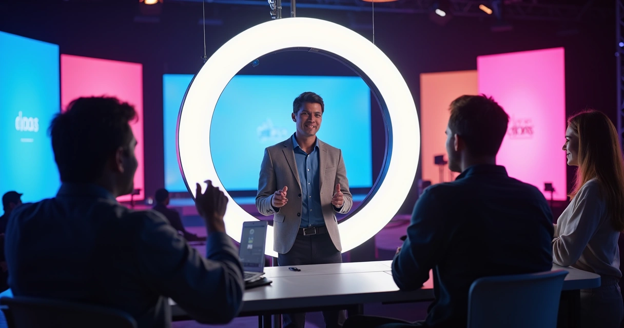 Equipe transmitindo uma live de vendas 