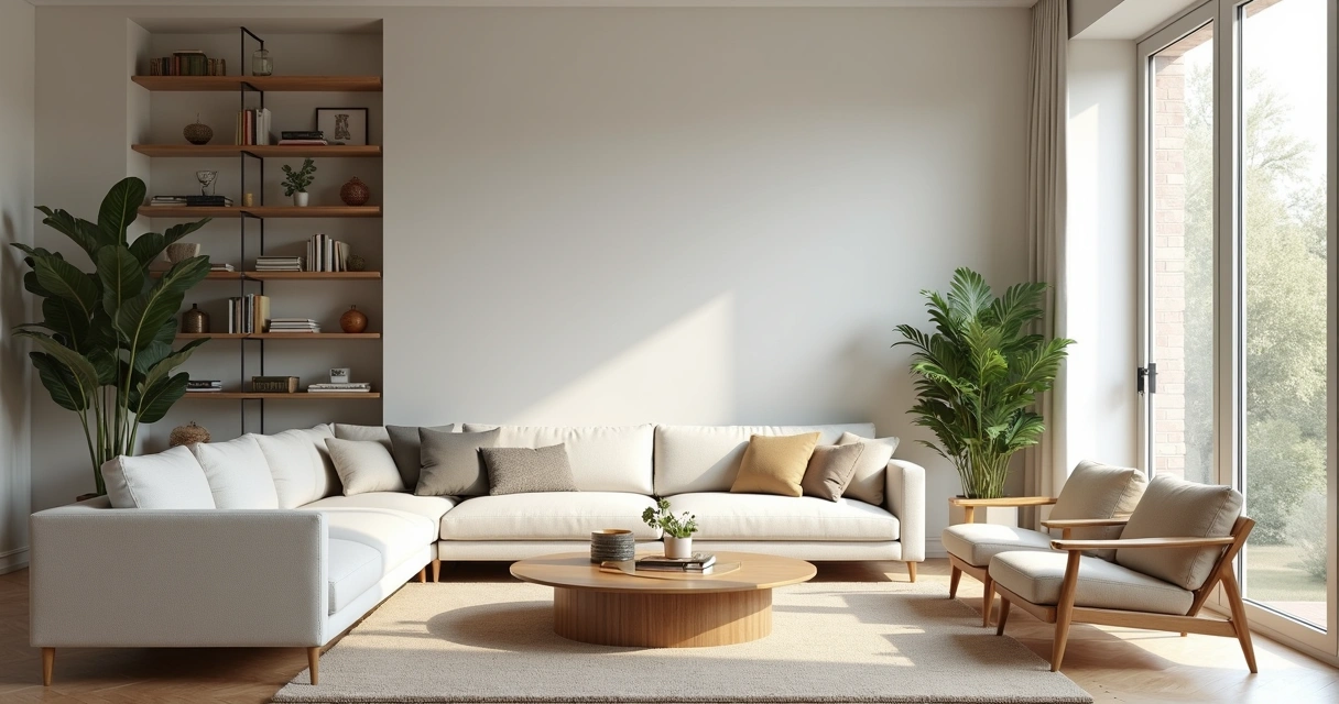 Sala de estar moderna com móveis de design clean e luminária elegante 