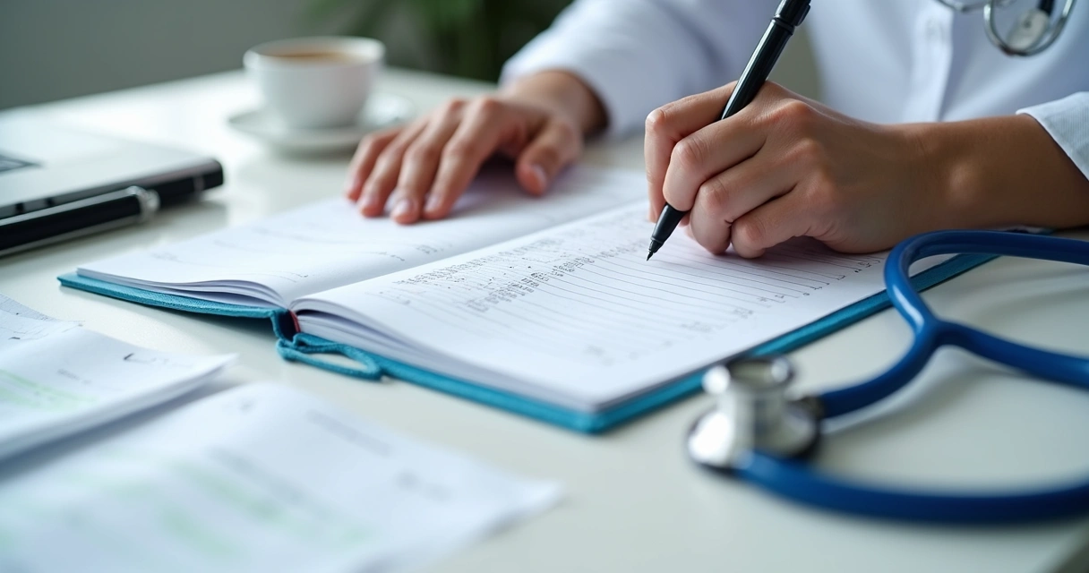 Página de preenchimento do Livro Caixa com recibos e notas fiscais ao lado 