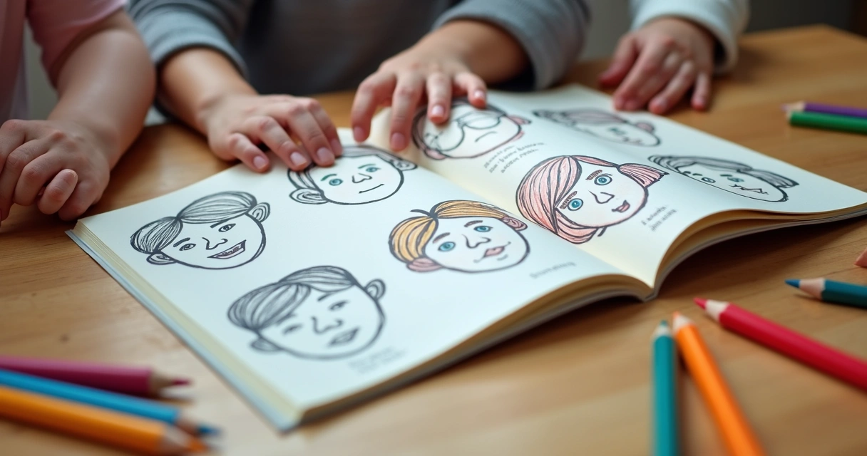Livro de colorir infantil com ilustrações de emoções 