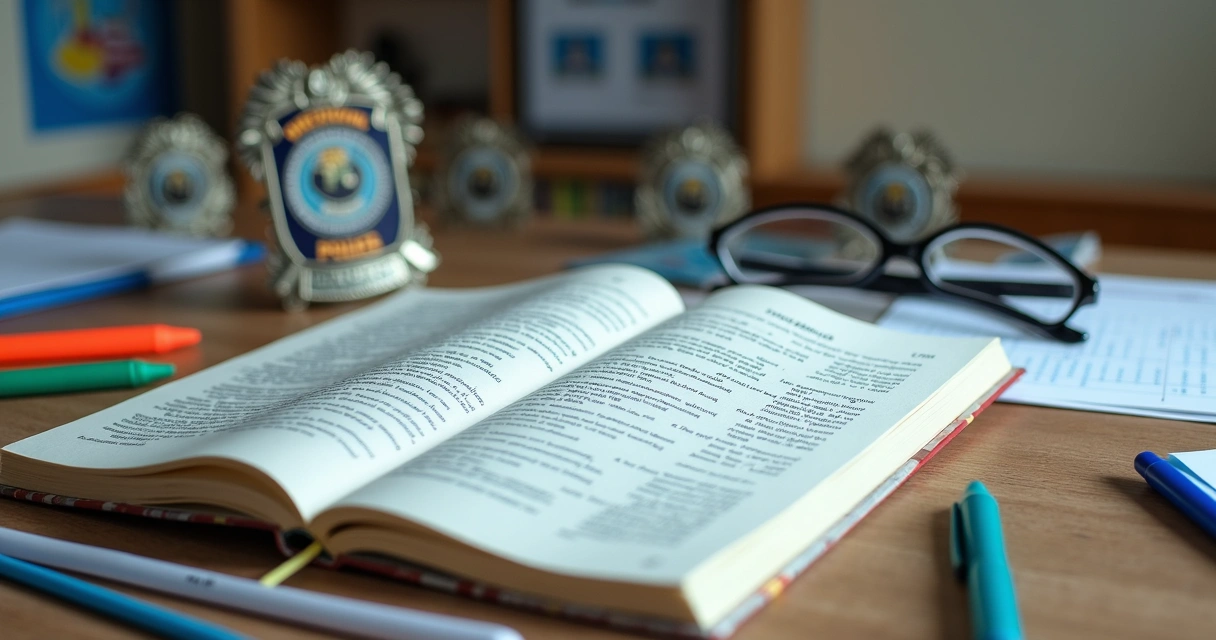 Livro de contabilidade sobre uma mesa com óculos e materiais de estudo 