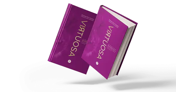 Dois livros devocionais 'Virtuosa' com capa roxa brilhante