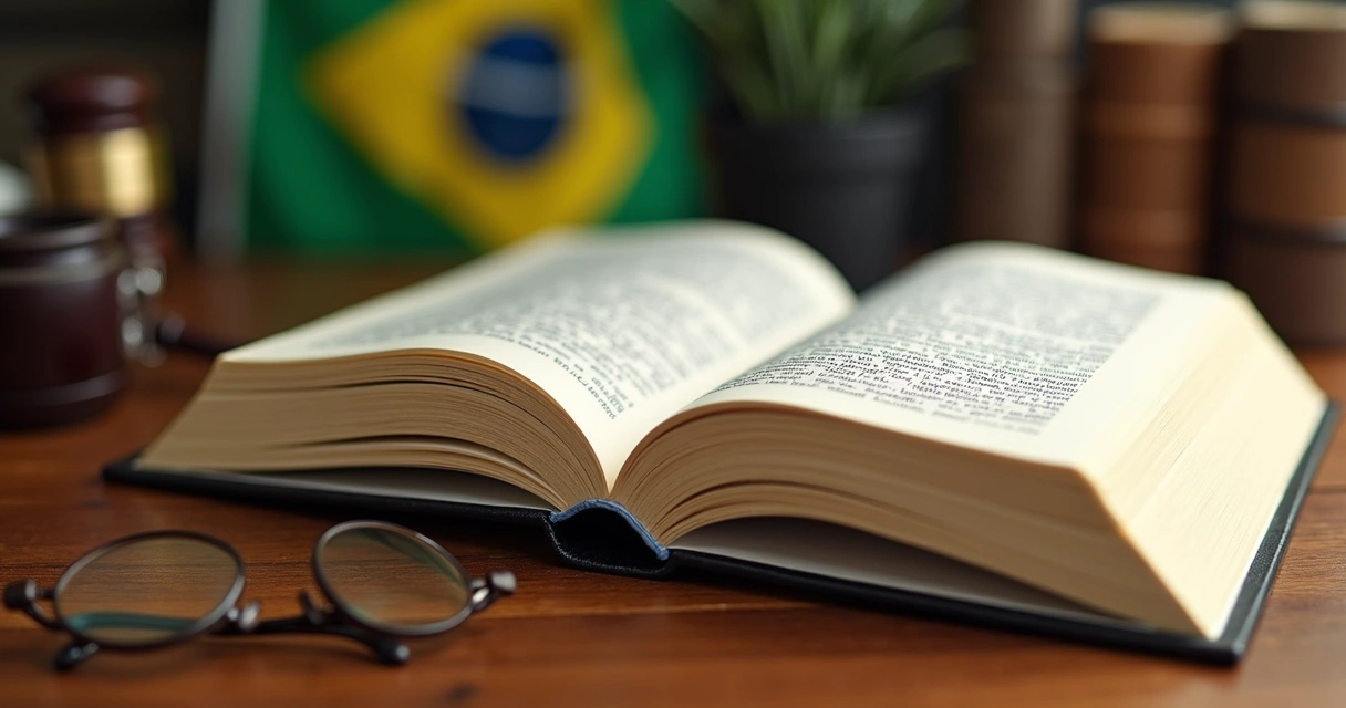 Livro de legislação brasileira aberto destacando a palavra Brasil. 