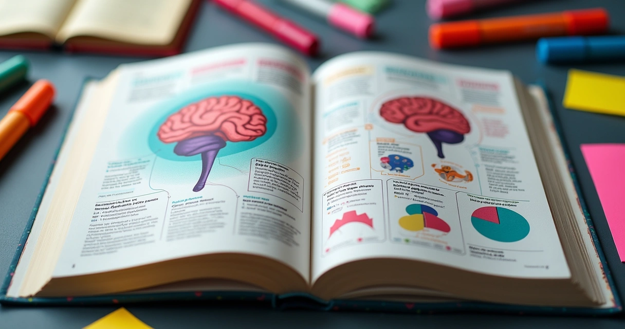 Livro de neuromarketing aberto, mostrando ilustrações do cérebro 