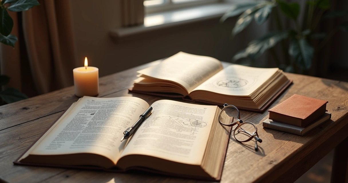 Mesa com livros, caderno e vela simbolizando diálogo entre saberes 