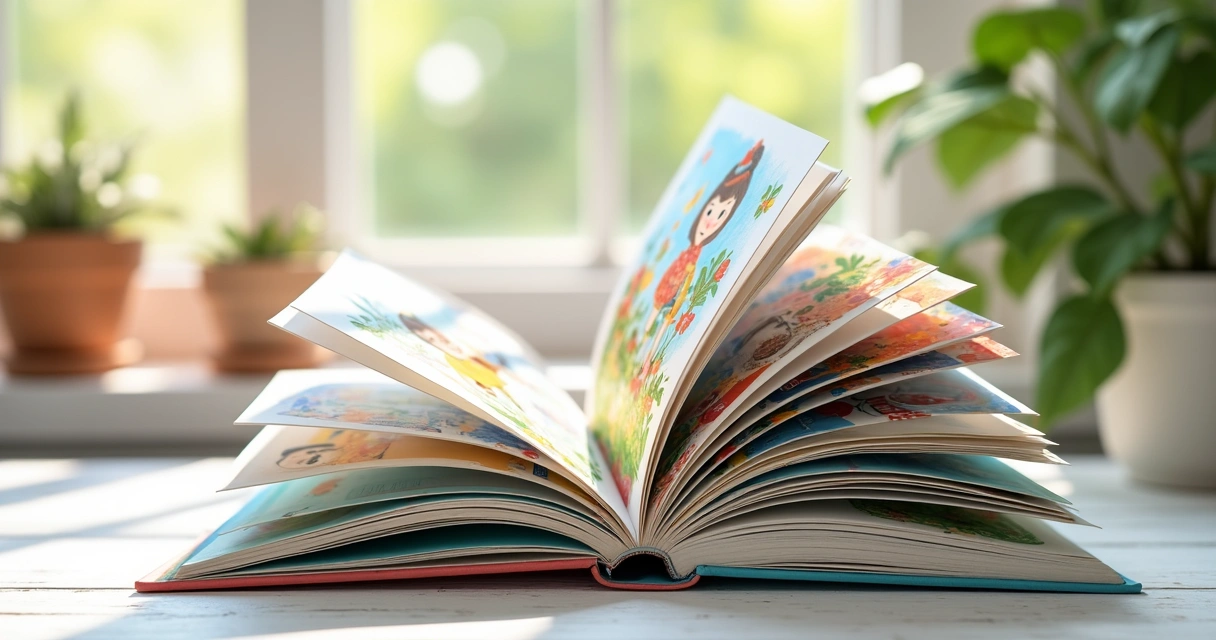 Livros infantis coloridos e ilustrados empilhados 