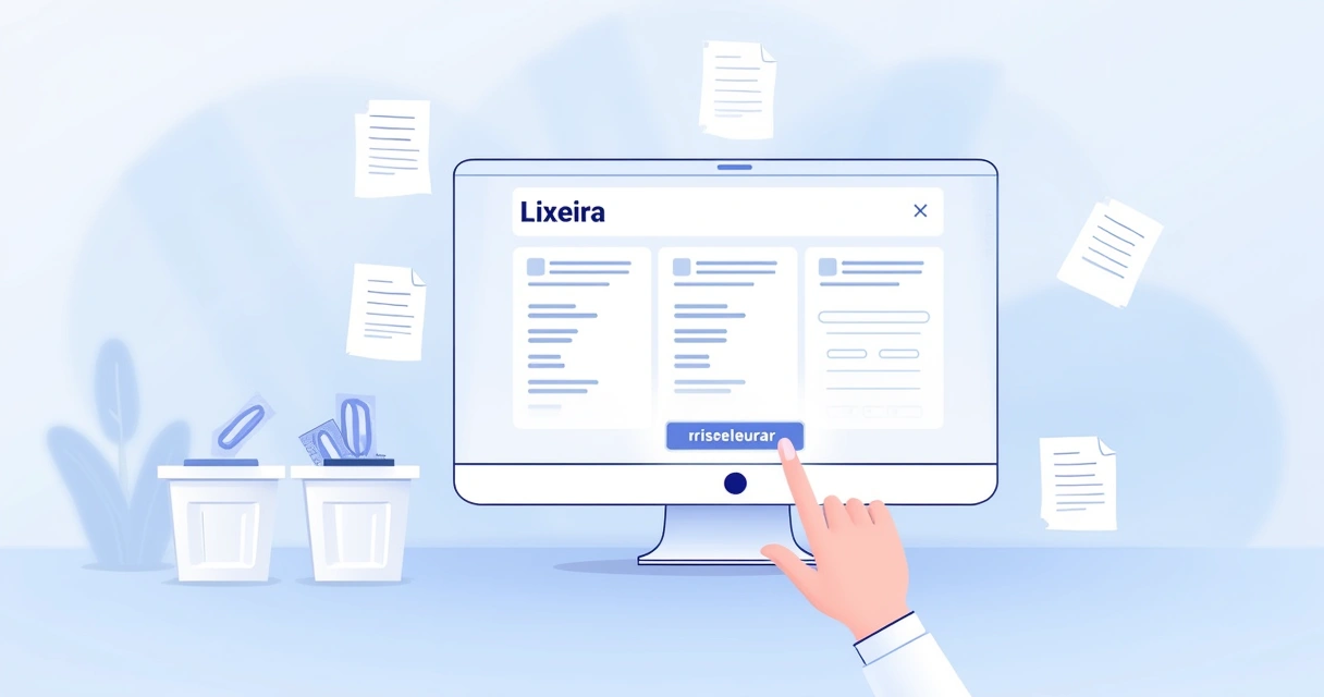 Interface da Lixeira do Notion com lista de itens excluídos e botão para restaurar.
