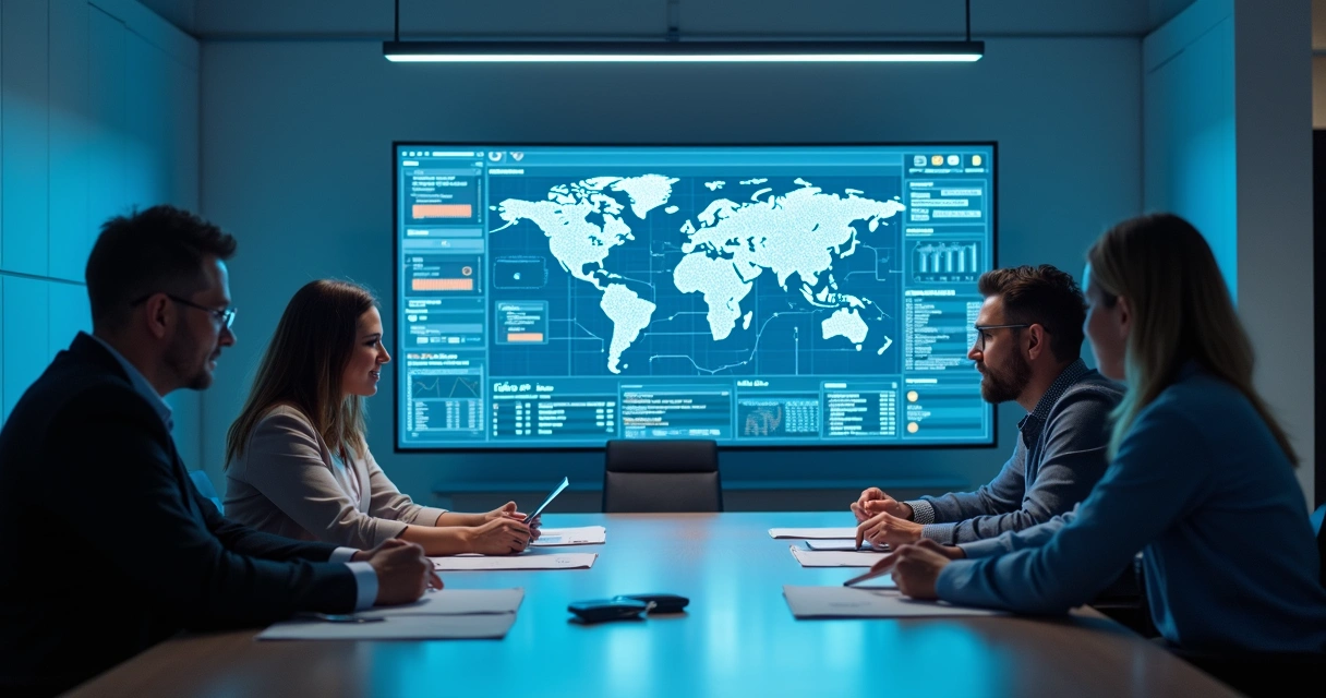 Equipe em sala de reunião integrando IA privada a fluxos internos 