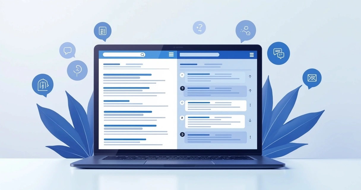 Comparison of a traditional search results page next to a conversational AI answering a query