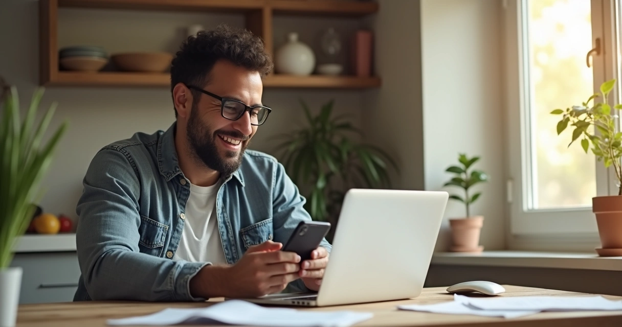 Brazilian man receiving mortgage approval notification