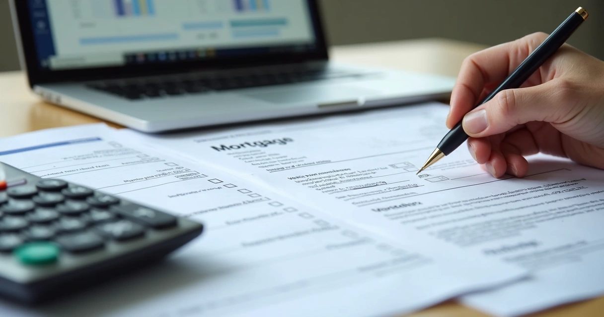 Loan officer reviewing approval documents on a desk 