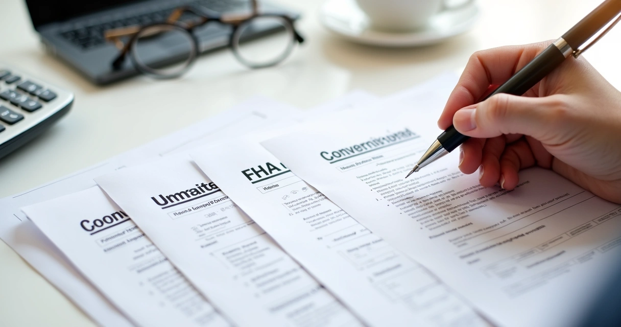 Comparison of four home loan documents on a clean table 
