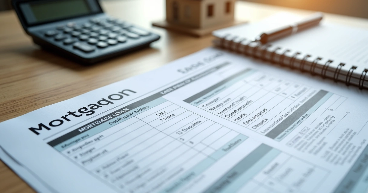 Mortgage paperwork and calculator on a desk 