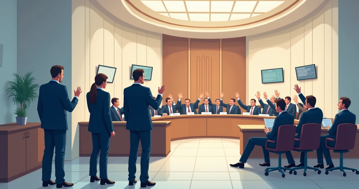 Atores do lobby atuando nos bastidores durante votação em conselho profissional. 
