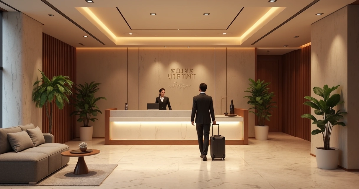 Lobby de hotel com ambiente sonoro planejado 