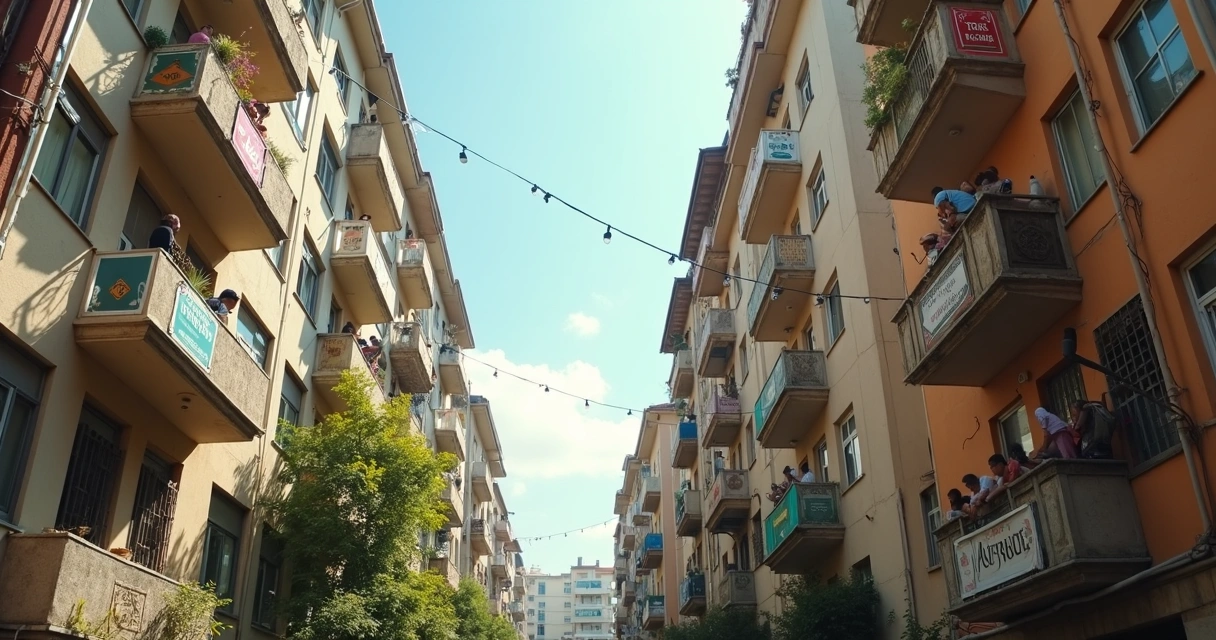 Vista de vários apartamentos residenciais, enfatizando a diversidade de imóveis para aluguel