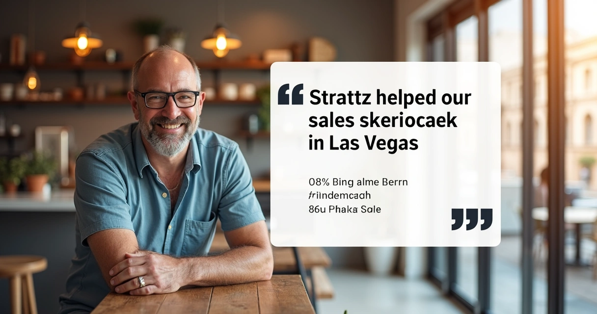 Testimonial section showing a Las Vegas shop owner recommendation.
