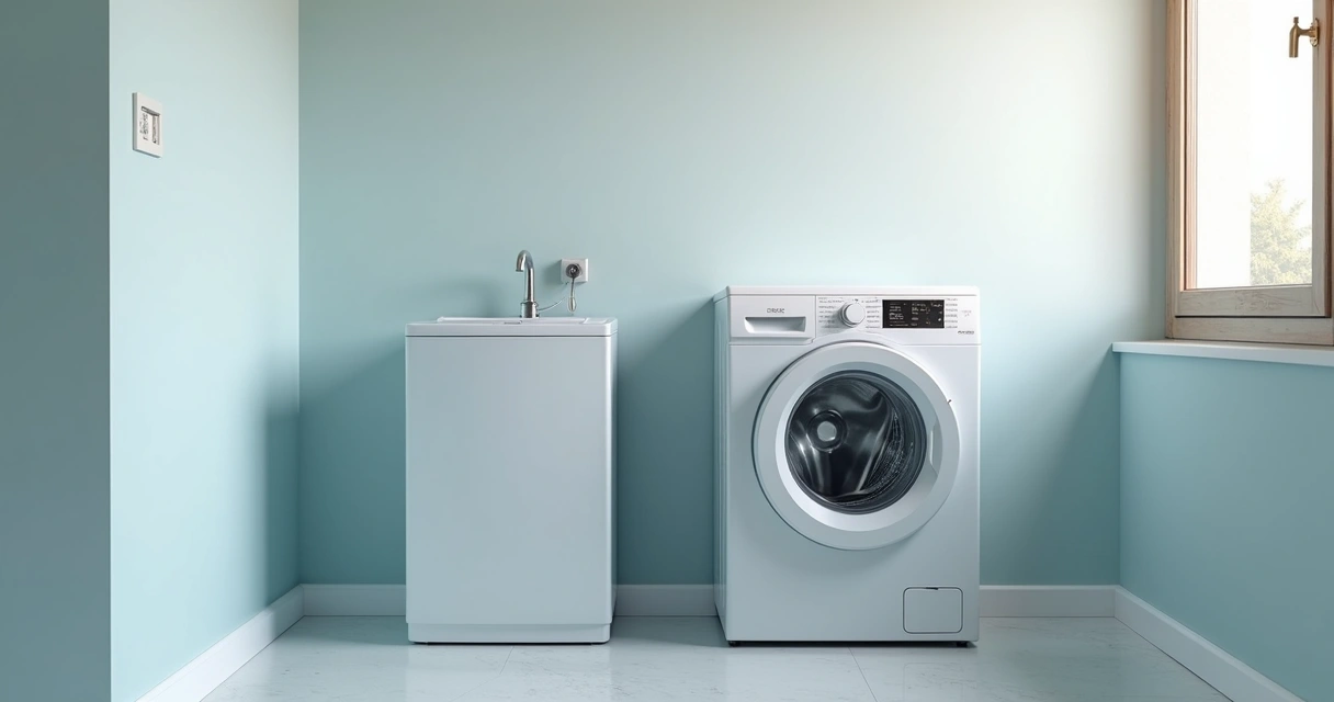 Máquina de lavar instalada em área adequada, piso nivelado, ambiente bem iluminado e ventilado. 