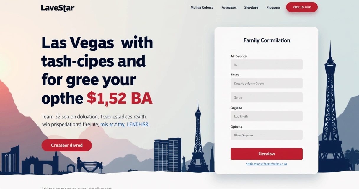 Landing page mockup with local city landmarks in background.
