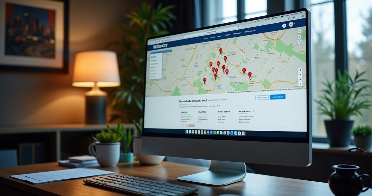 Website showing a map with local business citations