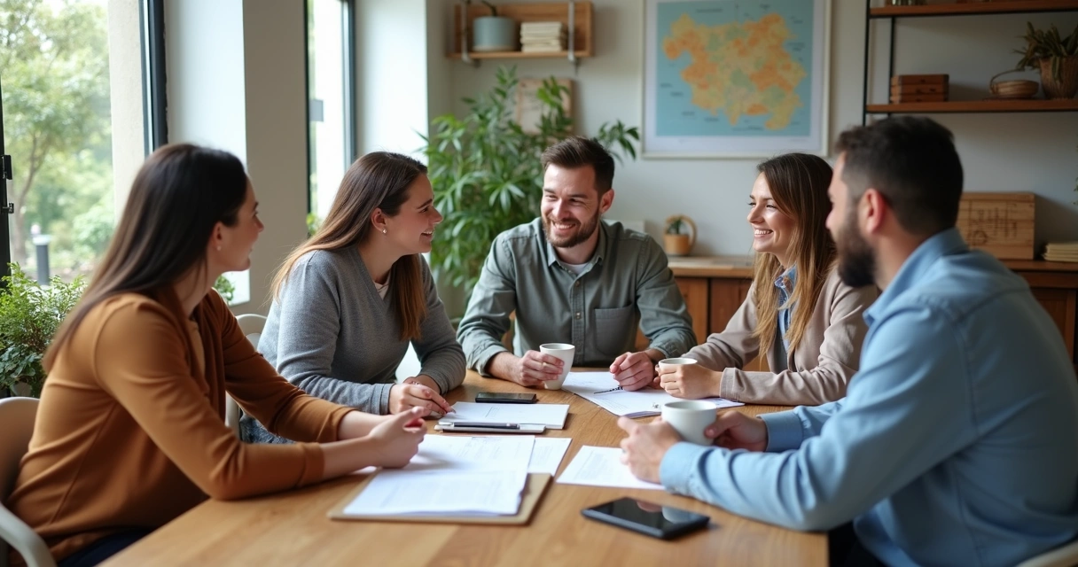 Procurement team meeting with local suppliers at a community workspace