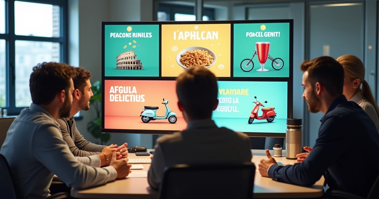 Equipe de marketing adaptando campanha publicitária italiana 