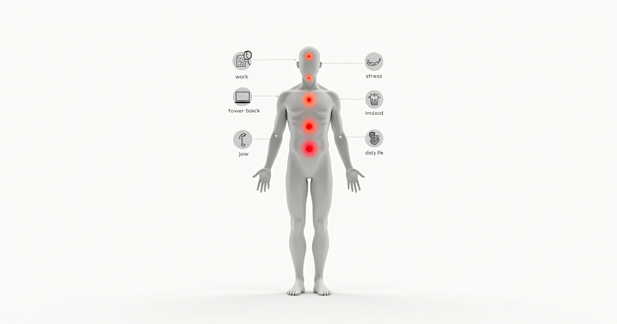 Ilustração mostrando regiões do corpo humano com pontos de destaque 