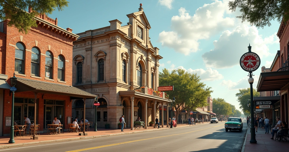 Downtown Lockhart courthouse and barbecue sign