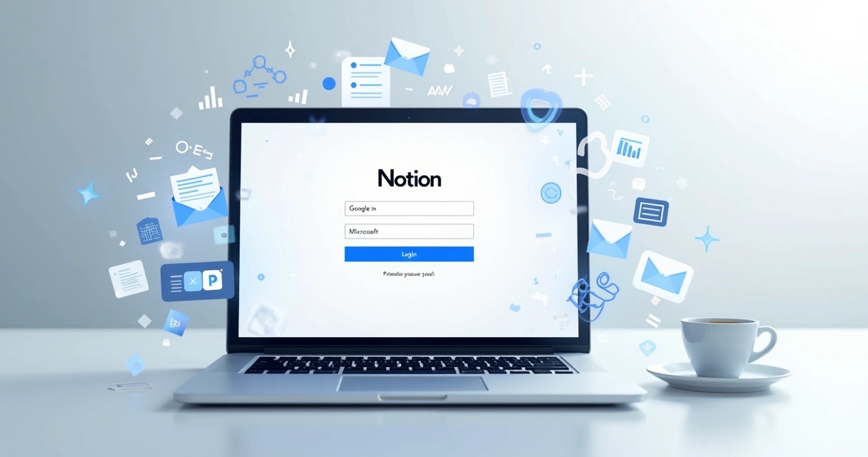 Página de login do Notion mostrando diferentes métodos de acesso como Google, Apple, Microsoft e email 